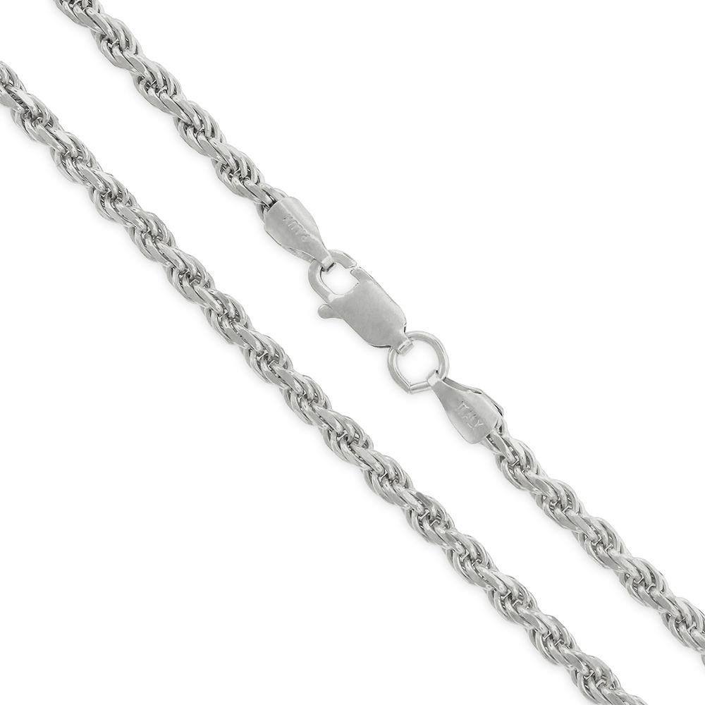 Solid 925 Sterling Silver 3mm Diamond-cut Link Rhodium Chain Necklace