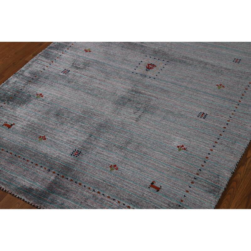 Striped Gabbeh Indian Rug Hand-Knotted Bedroom Wool Carpet - 3'11" x 5'10"