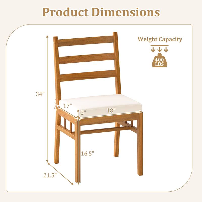 Gymax Solid Acacia Wood Patio Chair Set of 2 w/ Padded Seat Cushions