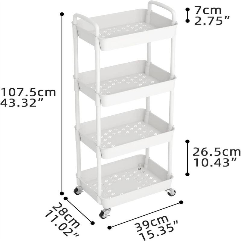 4-Tier Rolling Storage Cart Utility Cart - 11.02"D x 15.35"W x 42.32"H