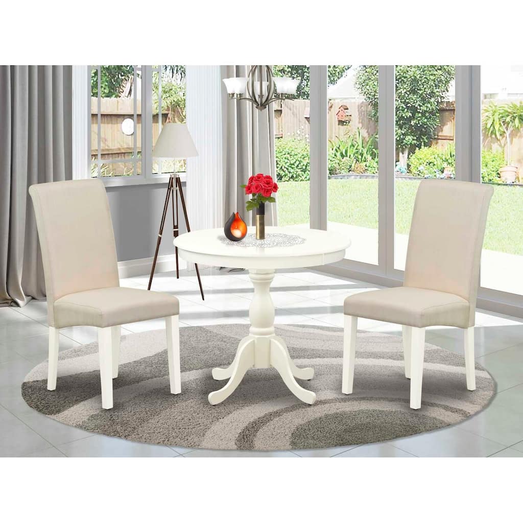 HomeStock 3-Piece Linen White Finish Solid Wood Top - Dining Room Set with High Back - Seats 4