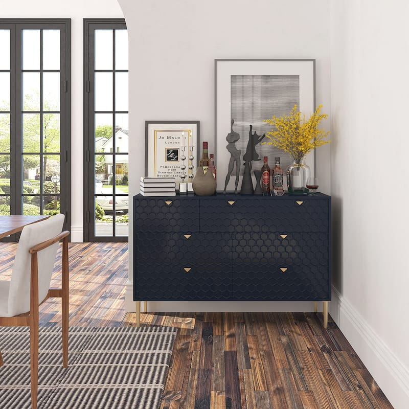 Honeycomb 7-Drawer Storage Cabinet, Accent Cabinet with Tapered Metal Legs, Buffet Sideboard with Versatile Storage