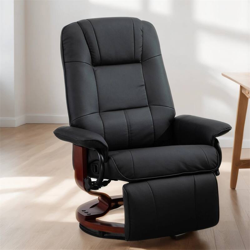 Faux Leather Adjustable Swivel Manual Recliner with Footrest, Armrest