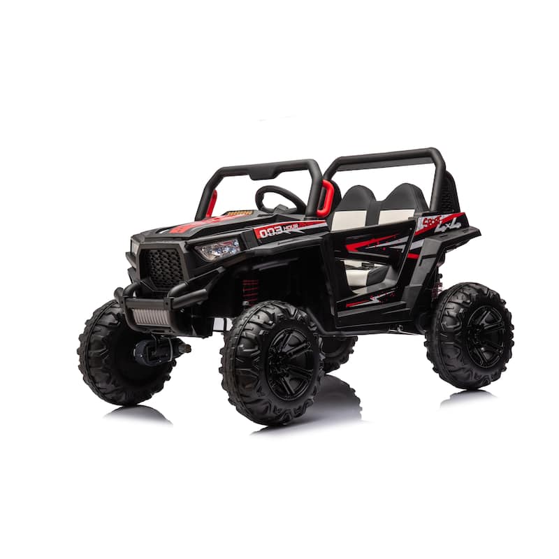 Kids Recreational Vehicle with Light Control, Ride on Off-Road Vehicle with Leather Seats, Black Electric Vehicle Toy for Garden