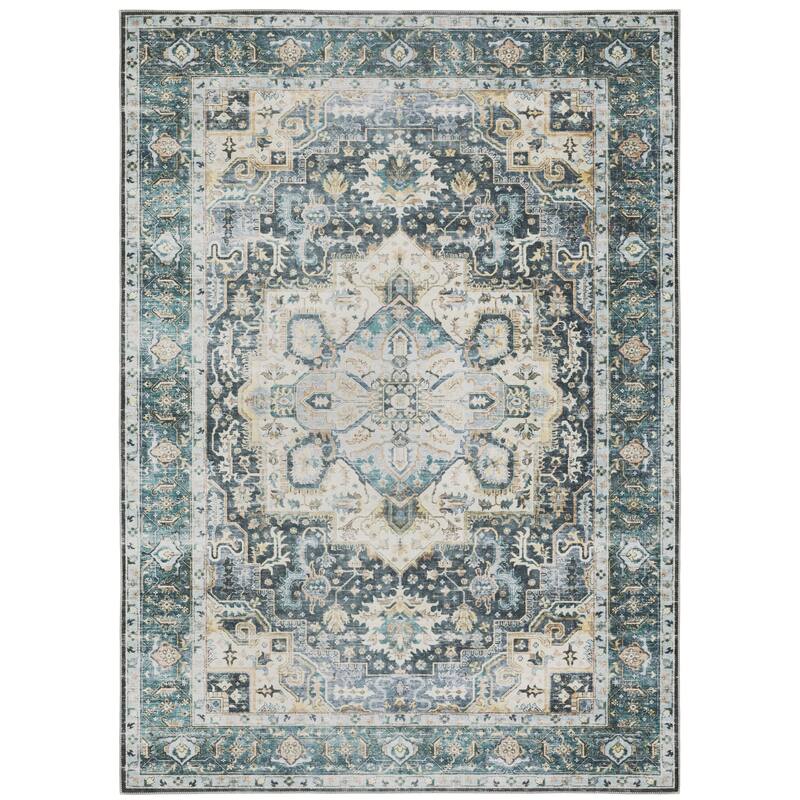 Vista Home Clarissa Washable Center Medallion Indoor Area Rug - 3' 6" x 5' 6" - Blue/ Ivory - Runner/Rectangle