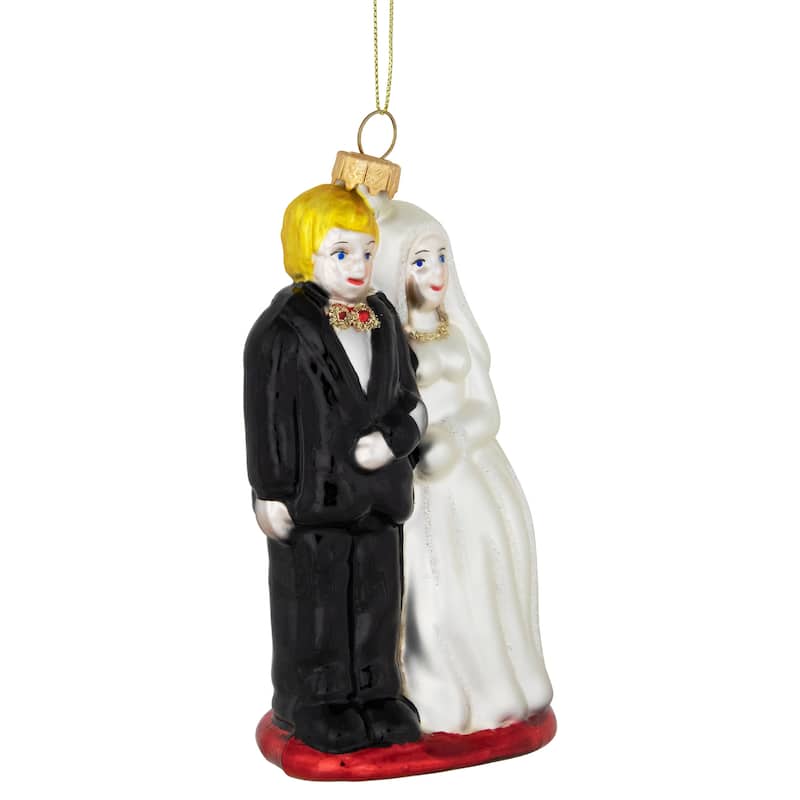 Glittered Bride and Groom Glass Christmas Ornament - 3.75"