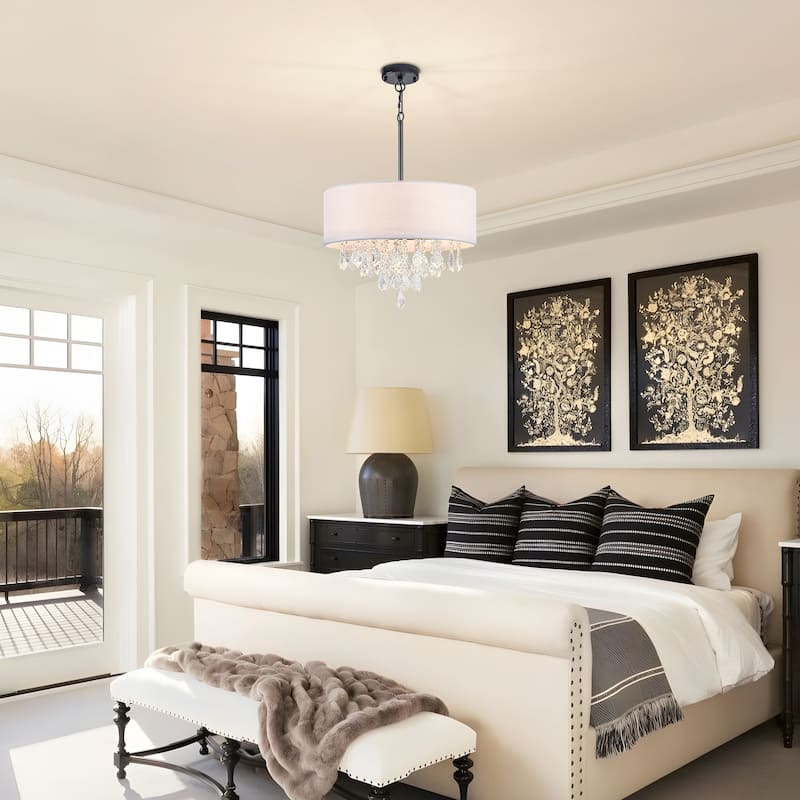 Starsky 5-Light Fabric Drum Chandelier with Crystal Accent