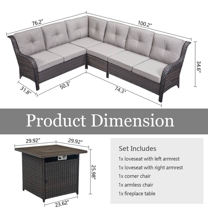Gymojoy Wicker Outdoor Patio Furniture Sets with Fire Pit Table