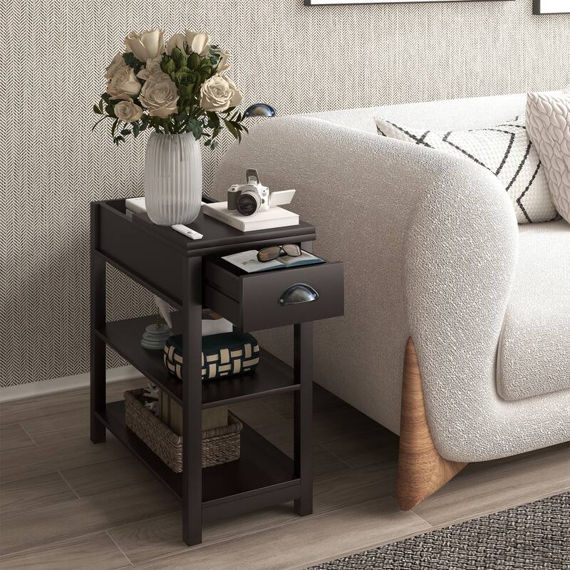 Retro Narrow Side Table with Storage