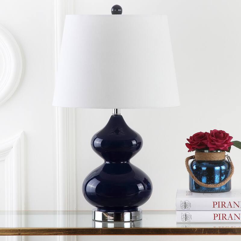 SAFAVIEH Lighting 24-inch Eva Double Gourd Glass Navy Table Lamp (Set of 2) - 14"x14"x24"