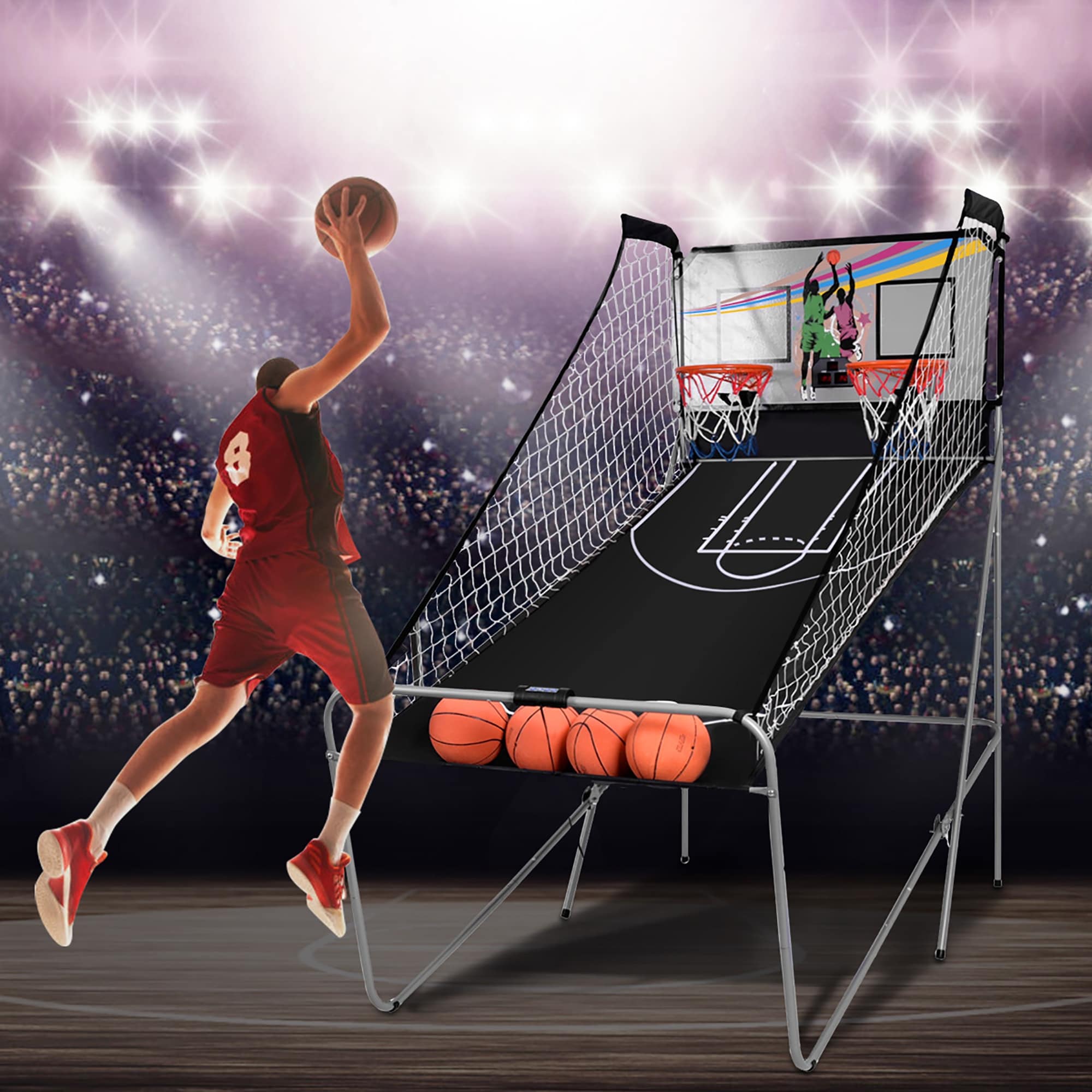 Costway Dual LED Electronic Shot Basketball Arcade Game with 8 Game Modes 4  Balls Foldable