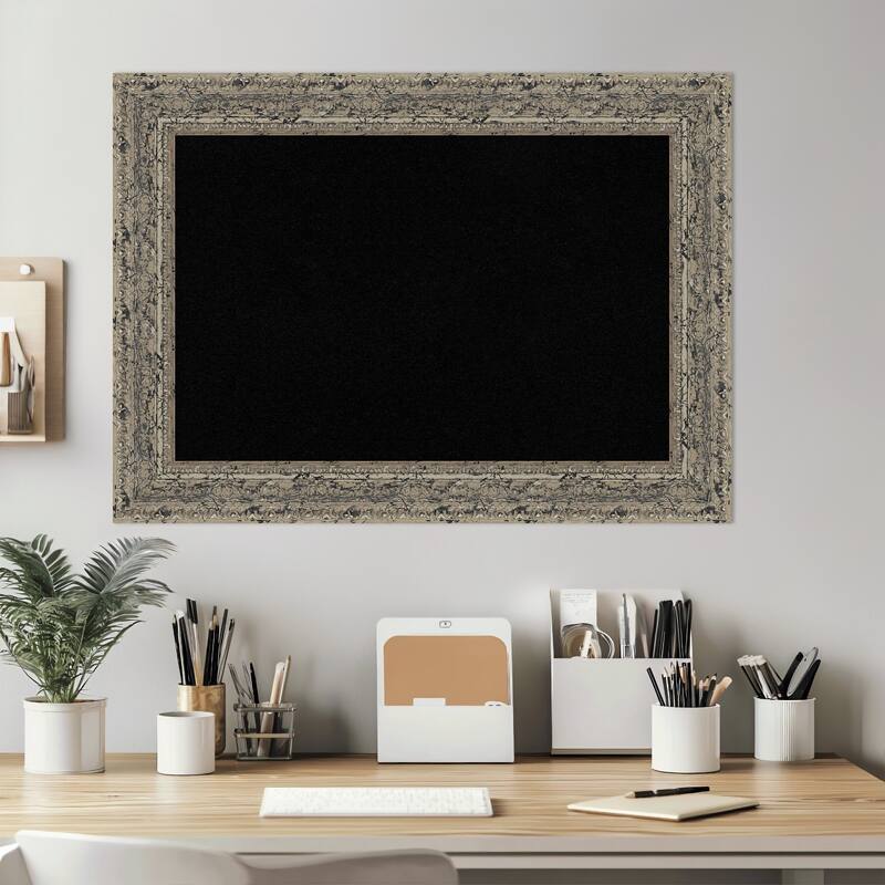 Attic Aged Silver Wood Framed Cork Board - Bulletin Board, Organization Board, Pin Board