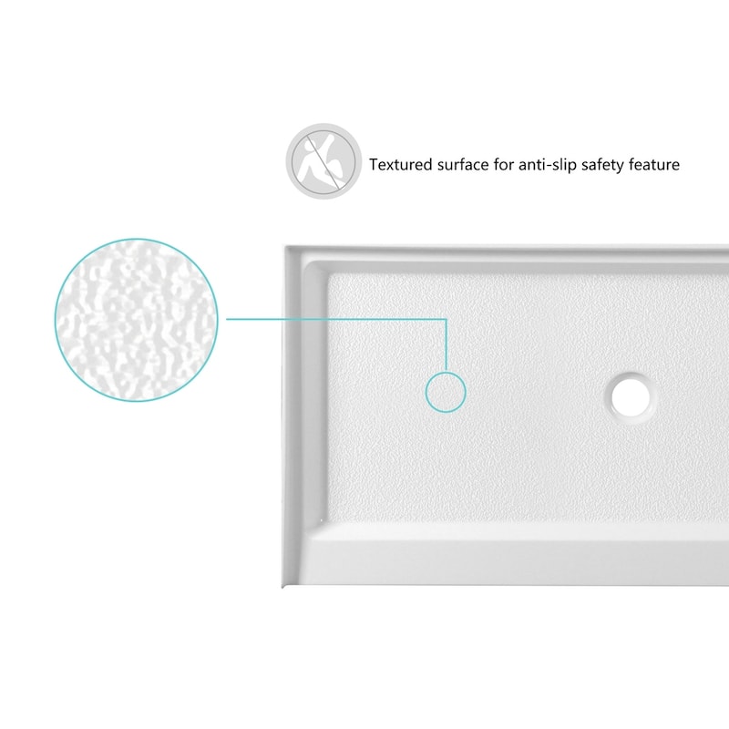 Indigo Home 60x30 inch Single Threshold Shower Tray Center Drain in White