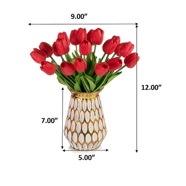20 Pieces Real Touch Tulip Flower Arrangement in Glass Vase Fake Tulips