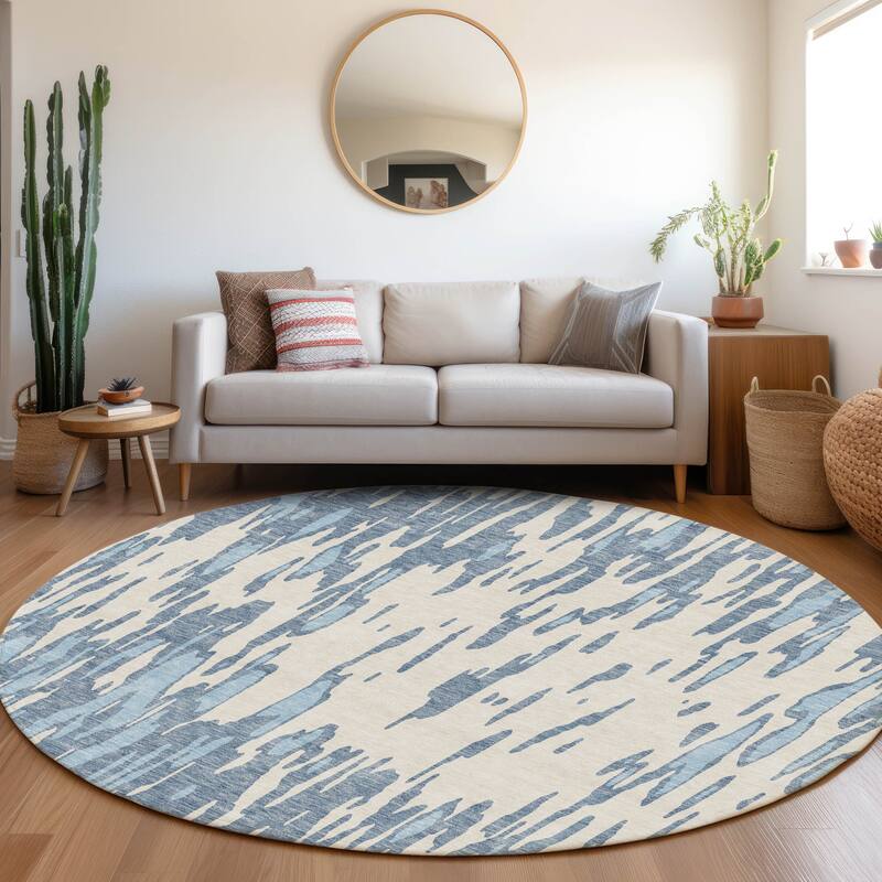 Premium Washable Super Soft Abstract Modern Mayfield Rug - Denim - 8' x 8'