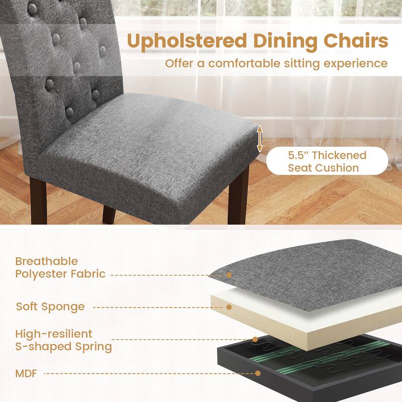 Stylish Upholstered Parson Dining Chair Set with Tufted Back Rubber Wood Legs and Soft Fabric Seat - 18" x 24" x 37"