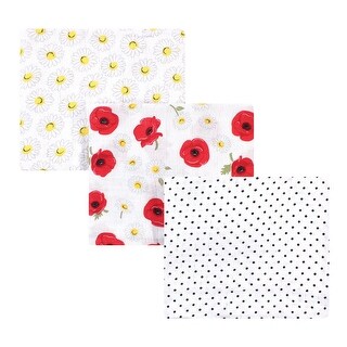 Hudson Baby Infant Girl Cotton Muslin Swaddle Blankets, Poppy Daisy, One Size - Poppy Daisy - 3-Pack