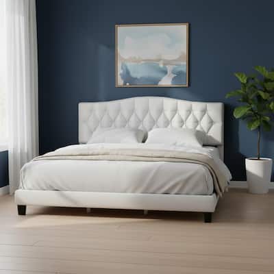 HomeRoots Beige Tufted Fabric Upholstered King Bed Frame