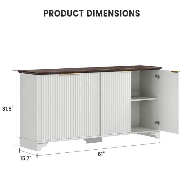 dimension image slide 0 of 5, 61" Large Buffet Sideboard Cabinet with 4 Fluted Doors and Storage - 61x15.7x31.5in