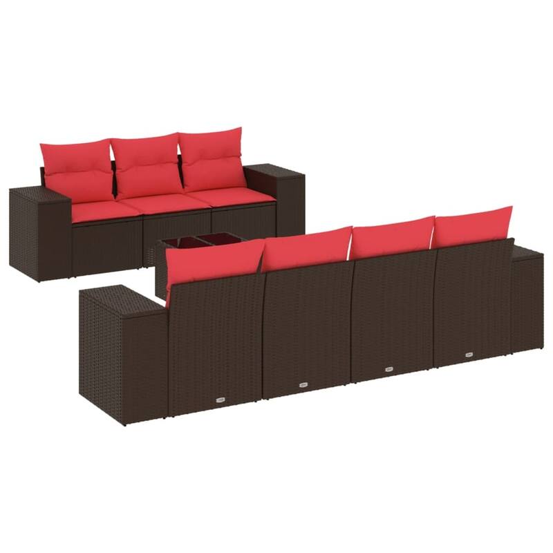 vidaXL 8 Piece Patio Sofa Set with Cushions Black Poly Rattan - 21.7" x 24.4" x 27.2"