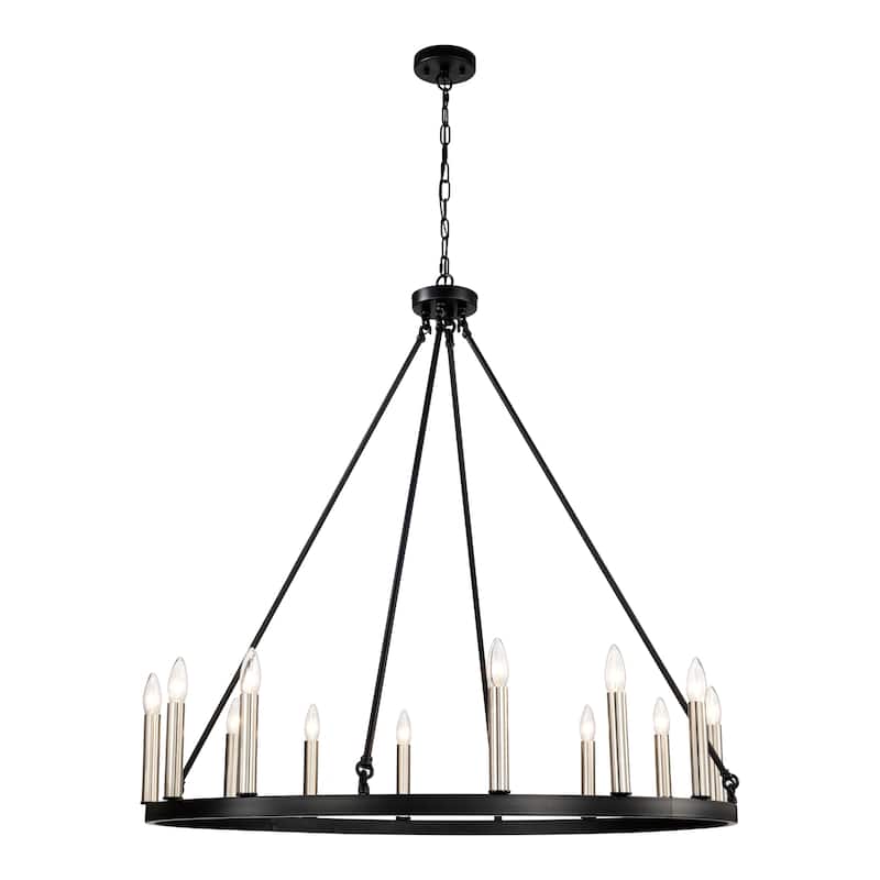 Grania 40 Inch Brass Detail Wagon Wheel Chandelier with 12 Light - N/A
