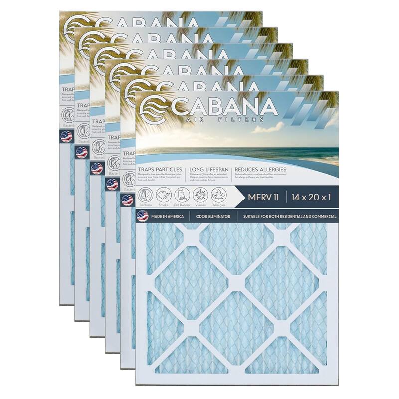 Cabana Air Filters 6 Pack HVAC Furnace Air Filters, MERV 11, 14 x 20 x 1, White - 0.65