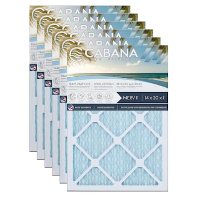 Cabana Air Filters 6 Pack HVAC Furnace Air Filters, MERV 11, 14 x 20 x 1, White - 0.65