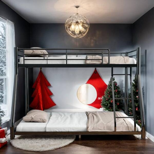 slide 2 of 11, Twin Over Full Size Metal Bunk Bed with Removable Stairs, Black Black
