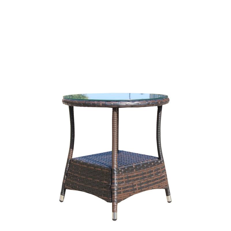 Outdoor Round Coffee Table with Clear Tempered Glass with Steel Frame