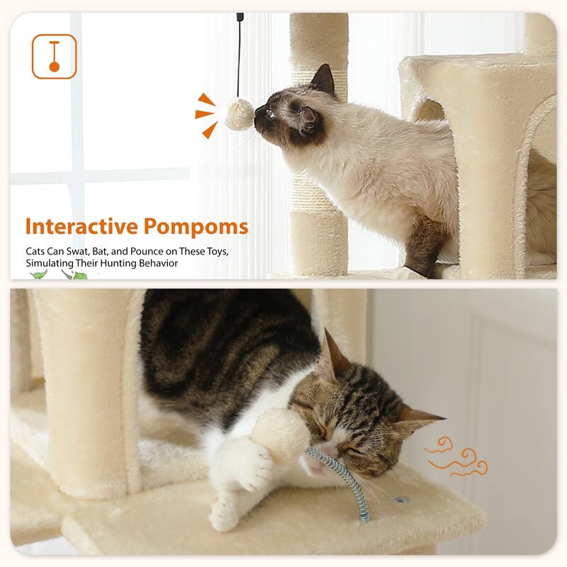 63" Indoor Large Cat Tree Cat Tower with Scratching Pad and Cozy Condo