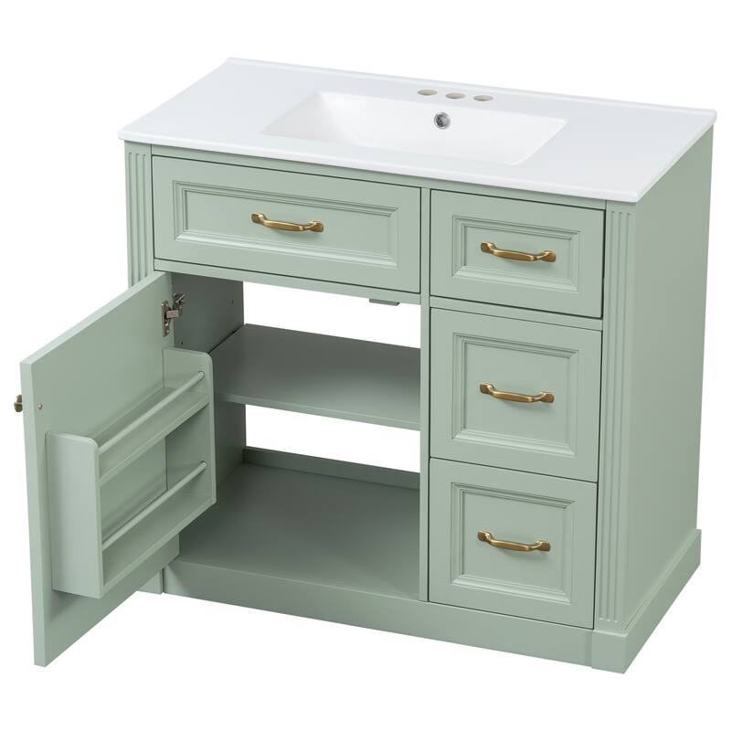36 Inch Bathroom Vanity with Sink, Floor Mount Bathroom Storage Cabinet with Ceramic Basin