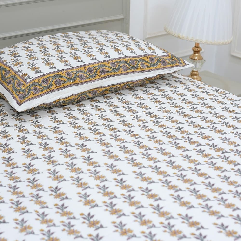 Fabdivine Handmade Block Print Flat Sheet or Bed Sheet Cotton Fabric Floral Home Decor