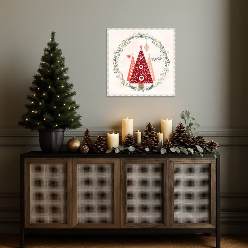 Hygge Christmas III by Noonday Design (22 x 22 in.), Framed Canvas Wall Art Print - Sylvie Beaded White