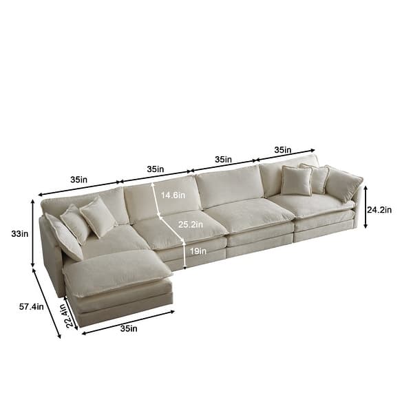 dimension image slide 22 of 23, Cloud Chenille Upholstered Modular Sectional Sofa with DIY Combination Design