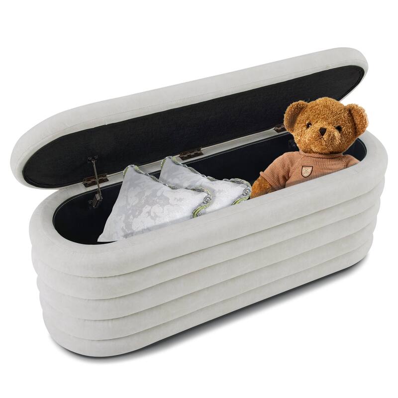 MCombo Storage Ottoman Bench, Upholstered Fabric End of Bed Bench with Storage, 47-inch Oval Footstool W495