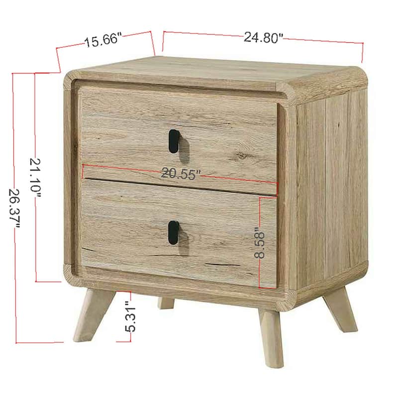 1pc Mid-century Natural Textures Warm, Wood-inspired Finish Ample Drawer Space Two Drawers Nightstand Storage Wooden Furniture