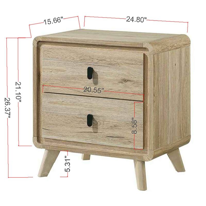1pc Mid-century Natural Textures Warm,Wood-inspired Finish Ample Drawer Space Two Drawers Nightstand Storage Wooden Furniture