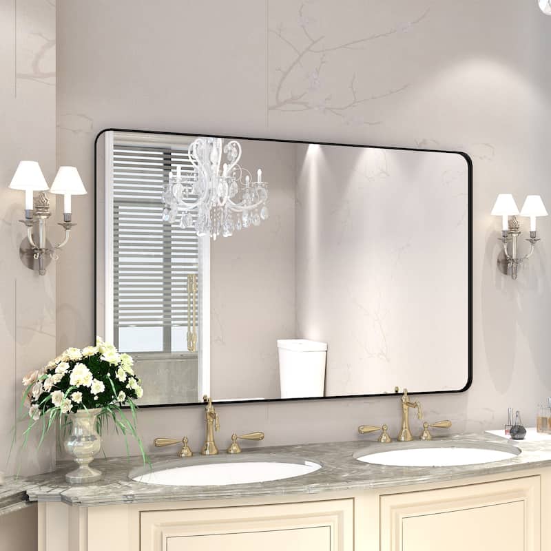 QuivaraView Rectangular Aluminum Framed Bathroom Vanity Mirror - 55" x 36" - Black