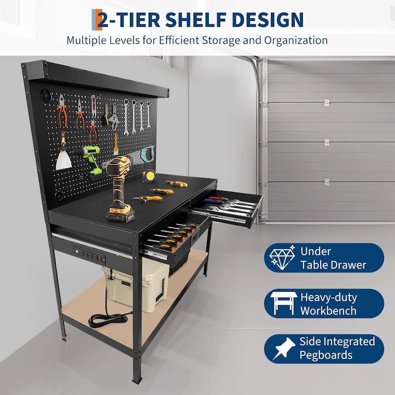 48" Workbench, Metal Steel Tool Storage Work Table for Workshop, Home, Office - N/A