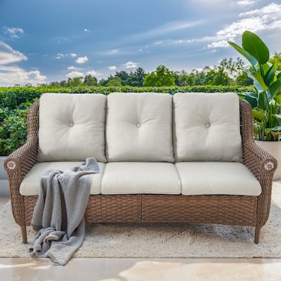 3-Seat Outdoor Patio Sofa Couch Brown - Beige