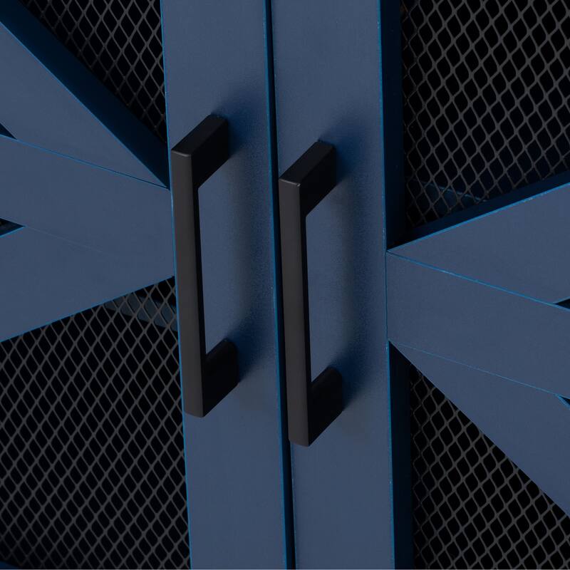 Industrial-Farmhouse Sliding Barn Door Sideboard with Metal Mesh & 3 Deep Drawers by Harper&Bright Designs