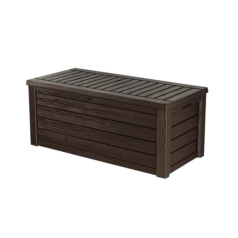 Keter Westwood 150 Gallon Plastic Outdoor Furniture Storage Deck Box, Espresso - 44