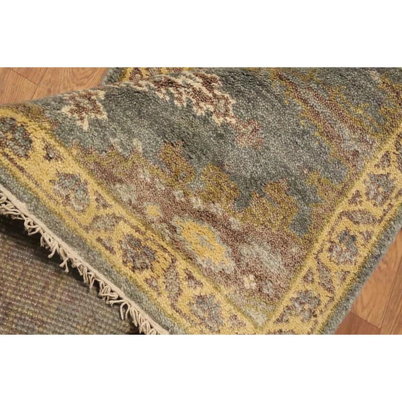 Hand Knotted Oriental 100% Wool Carpet Traditional Geometric Greys & Charcoal Viss Runner Rug - 9' 10'' X 2' 7''