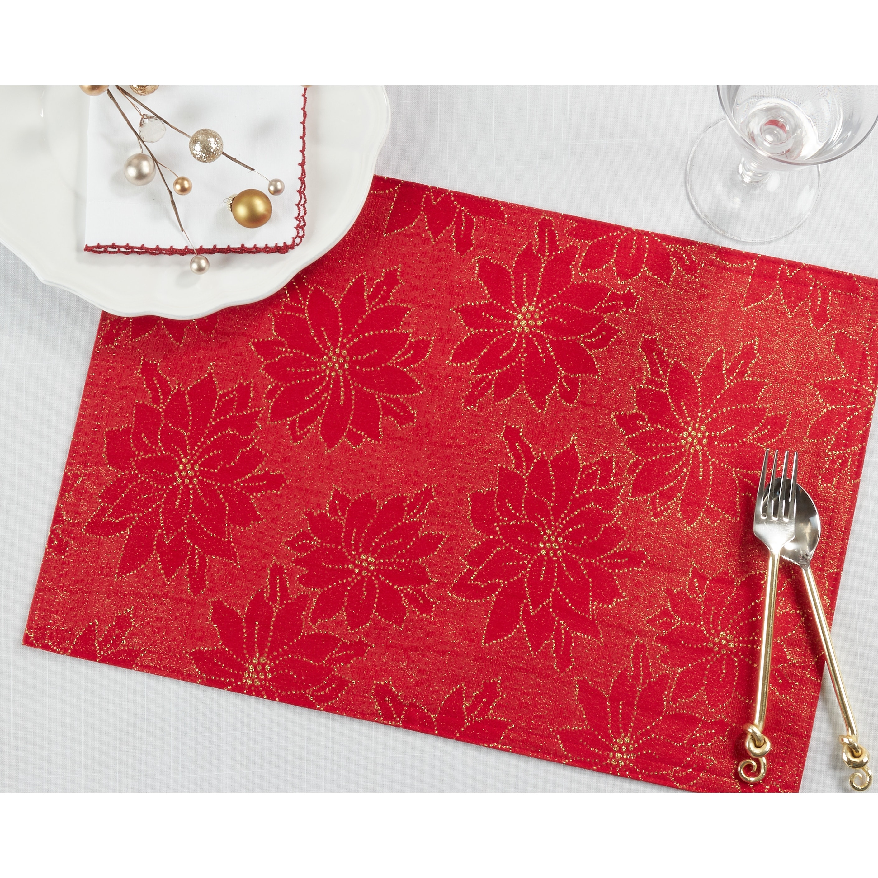 Christmas Placemats With Poinsettia Design (Set of 4) - 13"x19"
