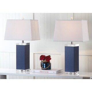 SAFAVIEH Lighting 27 inch Navy Deco Leather Table Lamp (Set of 2)