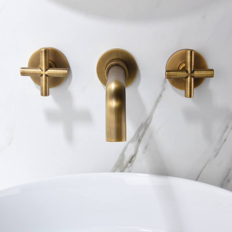 Wall Mounted Bathroom Sink Faucet with Cross Design Handle, Prevents Rust, Corrosion, Anti Fingerprint