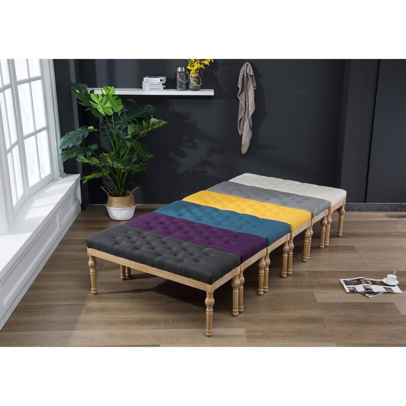 Habit Solid Wood Button Tufted Dining Bench, Grey