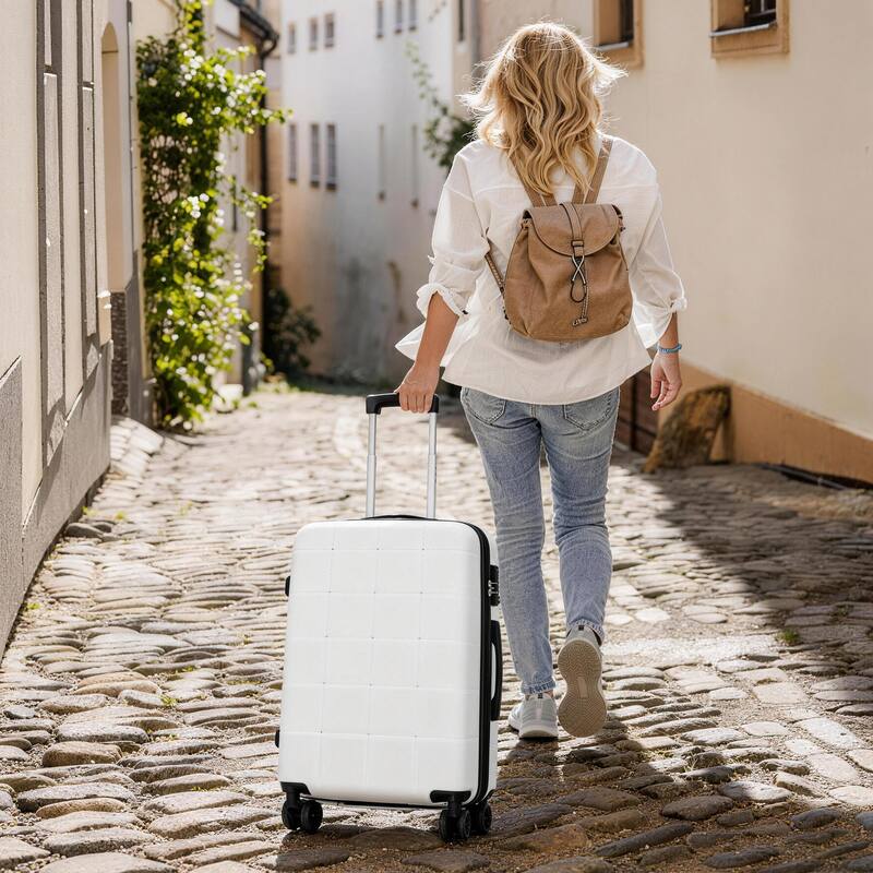 Hardside Luggage Set 5 Piece with Bags, 20IN Half-opening Carry on Luggage with USB Port, 24IN 28IN Luggage with Double Wheels