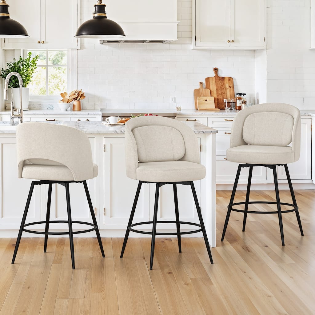 26 Inch Modern Upholstered Bar Stools, Swivel Metal Bar Stools Set Of 2/3/4, Bar Stools For Kitchen Island