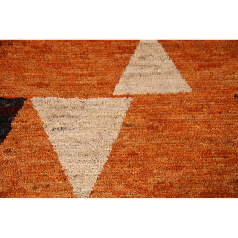Geometric Orange Moroccan Oriental Rug Hand-Knotted Wool Carpet - 6'10" x 9'10"